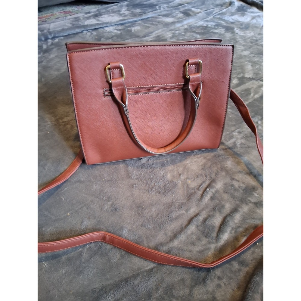 Brown Structured Satchel Bee Accent Tassel Gold Hardware Top Handle Shoulder Bag - Picture 11 of 16